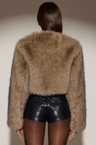Galaia Cropped Faux-Fur Jacket in Light Brown