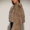 Galaia Cropped Faux-Fur Jacket in Light Brown