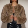Galaia Cropped Faux-Fur Jacket in Light Brown