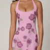 Galene Embellished Halterneck Mini Dress in Soft Pink