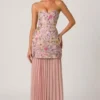 Galia Embellished Convertible Lace-Up Gown in Floral Pink