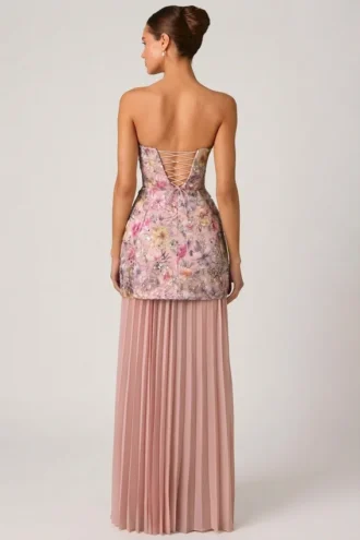 Galia Embellished Convertible Lace-Up Gown in Floral Pink