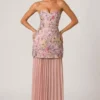 Galia Embellished Convertible Lace-Up Gown in Floral Pink