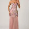Galia Embellished Convertible Lace-Up Gown in Floral Pink