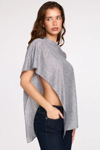 Ghalia Sheer Jersey Poncho in Grey