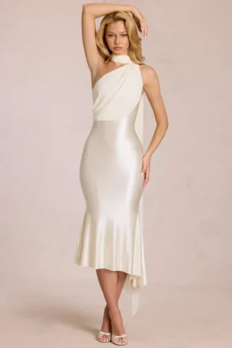 Giada Scarf-Detail Midaxi Dress in Ivory