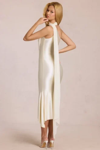 Giada Scarf-Detail Midaxi Dress in Ivory