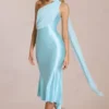 Giada Scarf-Detail Midaxi Dress in Soft Aqua
