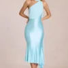 Giada Scarf-Detail Midaxi Dress in Soft Aqua