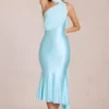 Giada Scarf-Detail Midaxi Dress in Soft Aqua
