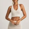 Gianna Bouclé Halterneck Crop Top in White