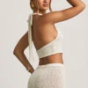 Gianna Bouclé Halterneck Crop Top in White