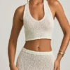 Gianna Bouclé Halterneck Crop Top in White