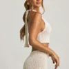 Gianna Bouclé Halterneck Crop Top in White
