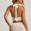 Gianna Bouclé Halterneck Crop Top in White