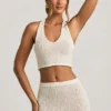 Gianna Bouclé Halterneck Crop Top in White