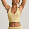 Gianna Bouclé Halterneck Crop Top in Yellow
