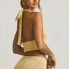 Gianna Bouclé Halterneck Crop Top in Yellow