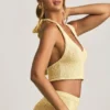 Gianna Bouclé Halterneck Crop Top in Yellow