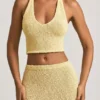 Gianna Bouclé Halterneck Crop Top in Yellow