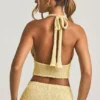 Gianna Bouclé Halterneck Crop Top in Yellow