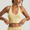 Gianna Bouclé Halterneck Crop Top in Yellow