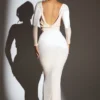 Ginevra Velvet Long Sleeve Maxi Dress in Ivory