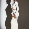 Ginevra Velvet Long Sleeve Maxi Dress in Ivory