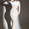 Ginevra Velvet Long Sleeve Maxi Dress in Ivory