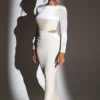Ginevra Velvet Long Sleeve Maxi Dress in Ivory