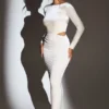 Ginevra Velvet Long Sleeve Maxi Dress in Ivory