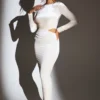 Ginevra Velvet Long Sleeve Maxi Dress in Ivory