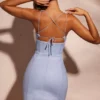 Giovana Lace Up Back Linen Mini Dress in Sky Grey