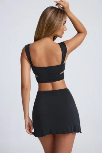 Gloria Ruched A-Line Mini Skirt in Black