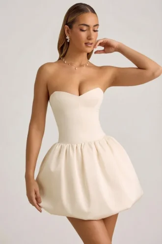 Gloriana Convertible Bow-Detail Bubble Hem Midaxi Dress in Ivory