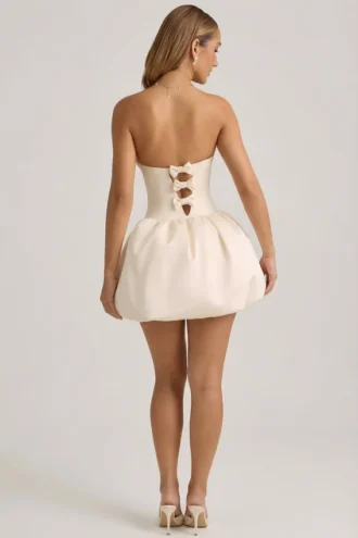 Gloriana Convertible Bow-Detail Bubble Hem Midaxi Dress in Ivory