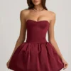 Gloriana Convertible Bow-Detail Bubble Hem Midaxi Dress in Wine Red