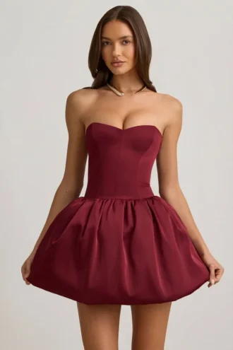 Gloriana Convertible Bow-Detail Bubble Hem Midaxi Dress in Wine Red