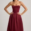 Gloriana Convertible Bow-Detail Bubble Hem Midaxi Dress in Wine Red