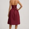 Gloriana Convertible Bow-Detail Bubble Hem Midaxi Dress in Wine Red
