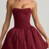 Gloriana Convertible Bow-Detail Bubble Hem Midaxi Dress in Wine Red