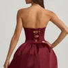 Gloriana Convertible Bow-Detail Bubble Hem Midaxi Dress in Wine Red