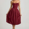 Gloriana Convertible Bow-Detail Bubble Hem Midaxi Dress in Wine Red