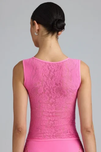 Gracie Embellished Lace-Up High-Neck Top in Bubblegum Pink