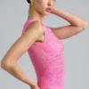 Gracie Embellished Lace-Up High-Neck Top in Bubblegum Pink