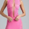 Gracie Embellished Lace-Up High-Neck Top in Bubblegum Pink