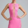 Gracie Embellished Lace-Up High-Neck Top in Bubblegum Pink