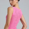 Gracie Embellished Lace-Up High-Neck Top in Bubblegum Pink