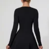 Graciela Bow-Detail Plunge-Neck A-Line Mini Dress in Black