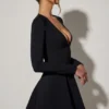 Graciela Bow-Detail Plunge-Neck A-Line Mini Dress in Black